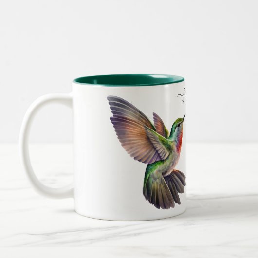Elegante Waterverf Hummingbird Gepersonaliseerde n Tweekleurige Koffiemok (Links)
