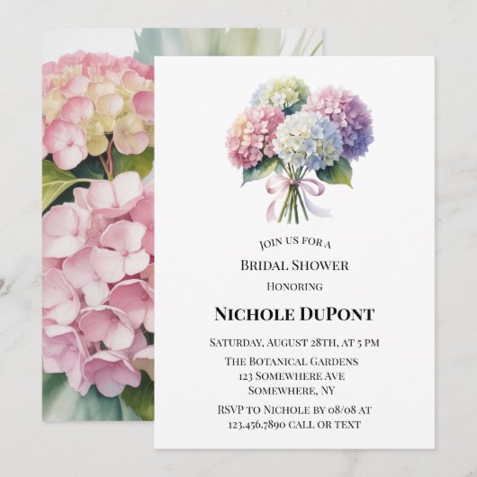 Elegante Waterverf Hydrangea Bruidsdouche Kaart (Voorkant / Achterkant)