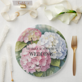 Elegante Waterverf Hydrangea Bruiloft Papieren Bordje