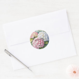 Elegante Waterverf Hydrangea Bruiloft Ronde Sticker