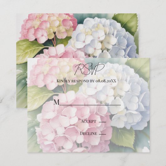 Elegante Waterverf Hydrangea Bruiloft RSVP Kaartje (Voorkant / Achterkant)