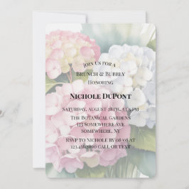 Elegante Waterverf Hydrangea Brunch en Bruiswijn Kaart