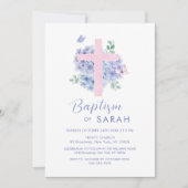 Elegante Waterverf Hydrangea Flower Cross Doop Kaart (Voorkant)