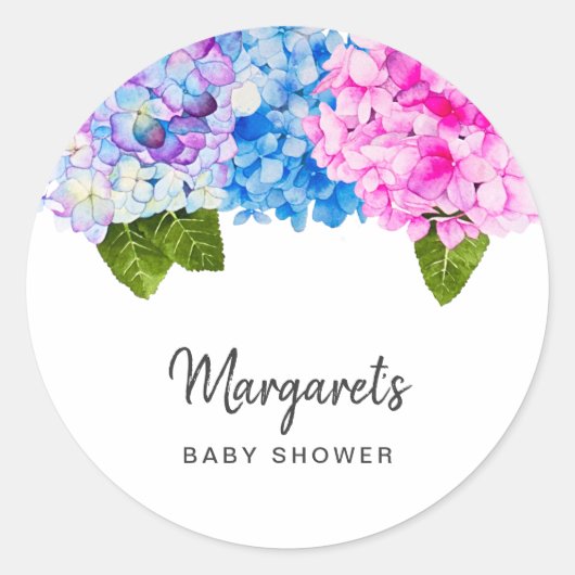 Elegante Waterverf Hydrangea Flowers | BABY SHOWER Ronde Sticker (Voorkant)