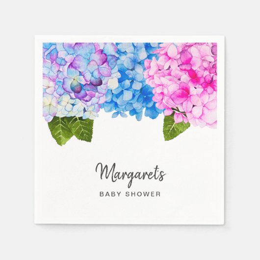 Elegante Waterverf Hydrangea Flowers | BABY SHOWER Servet (Voorkant)