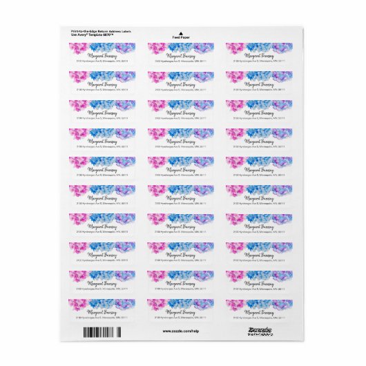 Elegante Waterverf Hydrangea Flowers Etiket (Full Sheet)