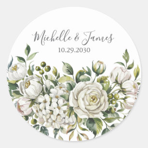 Elegante waterverf Hydrangea Roos Bloemige Trouw Ronde Sticker
