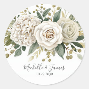 Elegante waterverf Hydrangea Roos Bloemige Trouwda Ronde Sticker