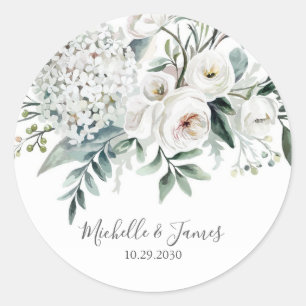 Elegante waterverf Hydrangea Roos Bloemige Trouwda Ronde Sticker