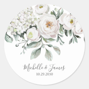 Elegante waterverf Hydrangea Roos Bloemige Trouwda Ronde Sticker