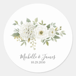 Elegante waterverf Hydrangea Roos Bloemige Trouwda Ronde Sticker