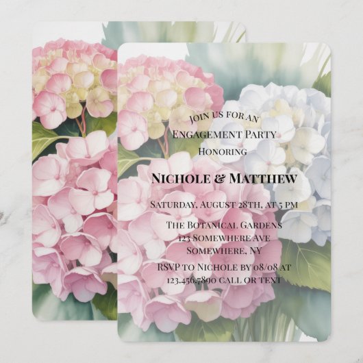 Elegante Waterverf Hydrangea Verloving Feest Kaart (Voorkant / Achterkant)