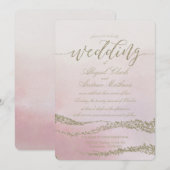 Elegante Waterverf in Blush Huwelijksuitnodiging Kaart (Voorkant / Achterkant)