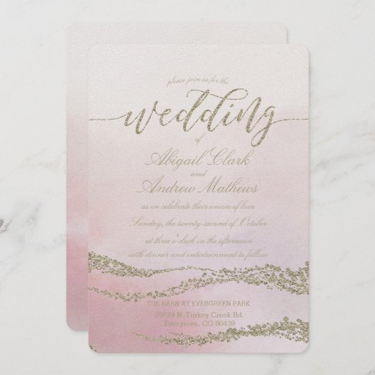 Elegante Waterverf in Blush Huwelijksuitnodiging Kaart (Voorkant / Achterkant)