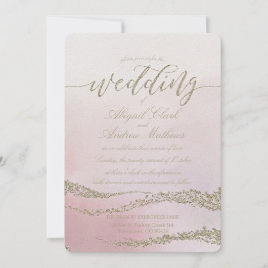 Elegante Waterverf in Blush Huwelijksuitnodiging Kaart (Voorkant)