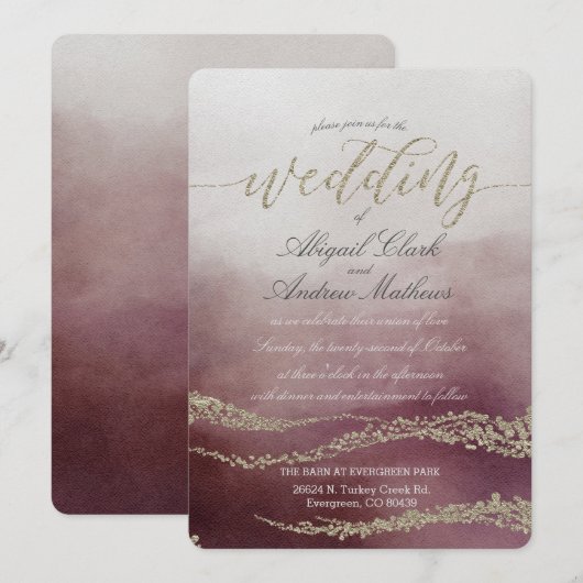 Elegante Waterverf in Cranberry bruiloft uitnodigi Kaart (Voorkant / Achterkant)