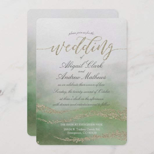 Elegante Waterverf in Foliage bruiloft uitnodiging (Voorkant / Achterkant)