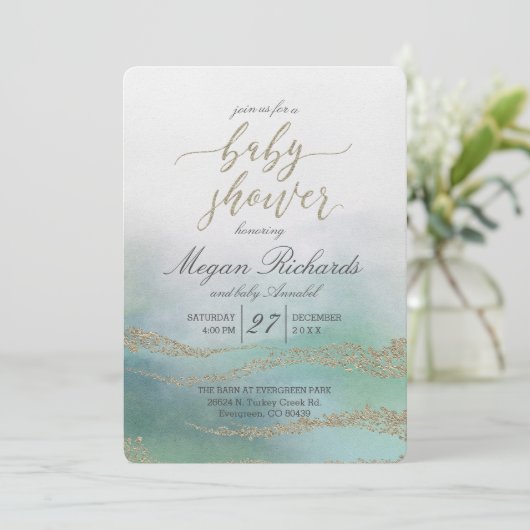 Elegante Waterverf in Ocean Baby shower Invitation Kaart (Staand voorkant)