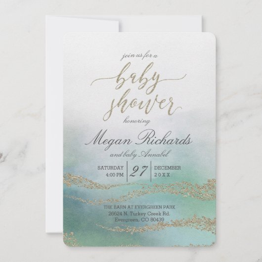 Elegante Waterverf in Ocean Baby shower Invitation Kaart (Voorkant)