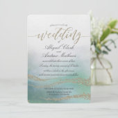 Elegante Waterverf in Ocean Wedding Invitation Kaart (Staand voorkant)