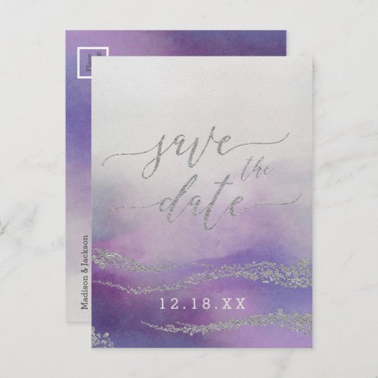 Elegante Waterverf in Orchidee Bruiloft Save the D Aankondigingskaart (Voorkant / Achterkant)