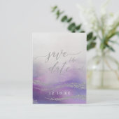 Elegante Waterverf in Orchidee Bruiloft Save the D Aankondigingskaart (Staand voorkant)