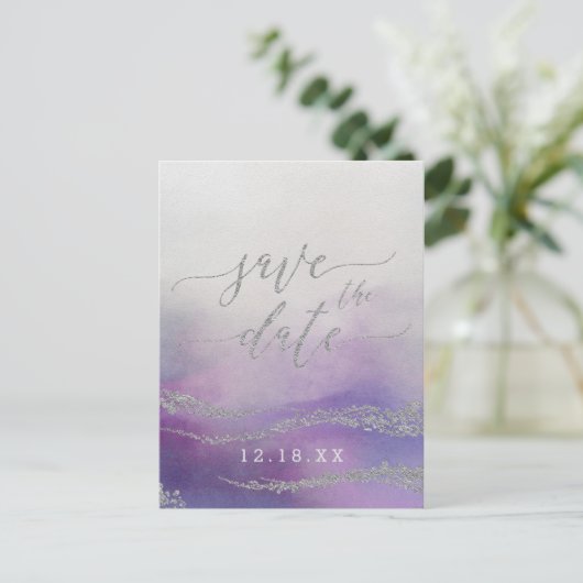 Elegante Waterverf in Orchidee Bruiloft Save the D Aankondigingskaart (Staand voorkant)