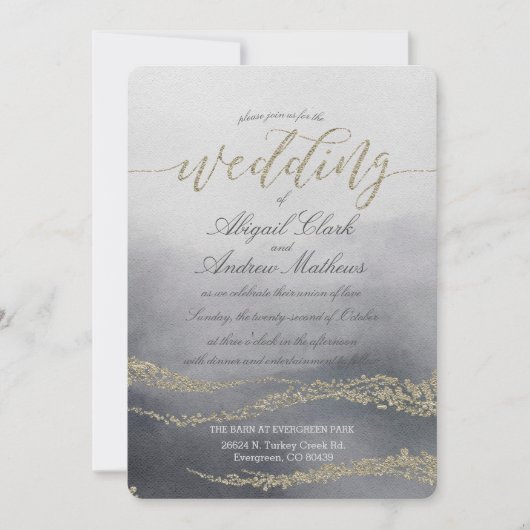 Elegante Waterverf in Smoke Wedding Invitation Kaart (Voorkant)