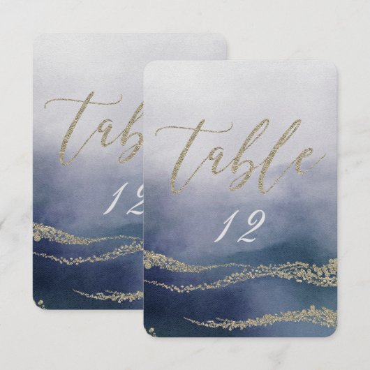 Elegante Waterverf in Surf Bruidstafel Nummer Kaart (Voorkant / Achterkant)