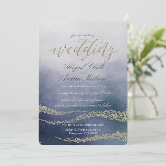 Elegante Waterverf in Surf bruiloft uitnodiging (Staand voorkant)