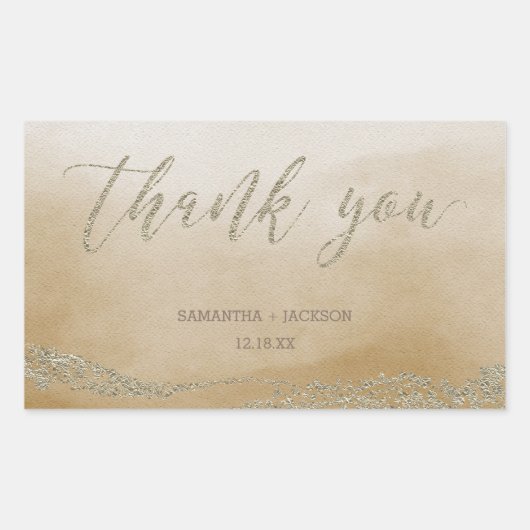 Elegante Waterverf in Zandhuwelijk Dank u Rechthoekige Sticker (Voorkant)