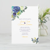 Elegante Waterverf Indigo Blue Rozen bruiloft Kaart (Staand voorkant)