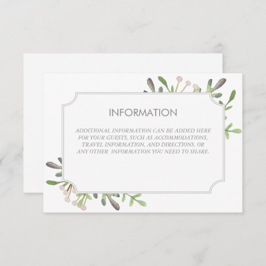 Elegante waterverf informatiekaart informatiekaartje (Voorkant / Achterkant)