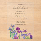 Elegante waterverf Iris bloem vrijgezellenfeest Acryl Uitnodigingen (Voorkant)