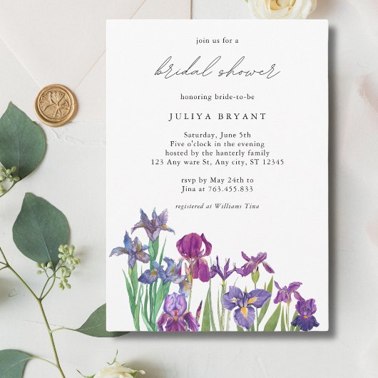 Elegante waterverf Iris bloem vrijgezellenfeest Kaart