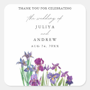 Elegante waterverf Iris bloemenscript bruiloft Vierkante Sticker