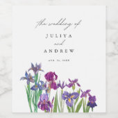 Elegante waterverf Iris bloemenscript bruiloft Wijn Etiket (Enkel label)