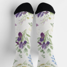 Elegante waterverf iris- en lelieboeket sokken