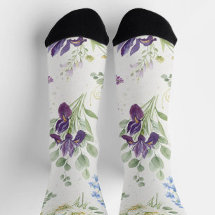 Elegante waterverf iris- en lelieboeket sokken
