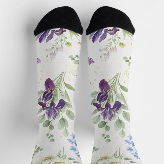 Elegante waterverf iris- en lelieboeket sokken (Top)