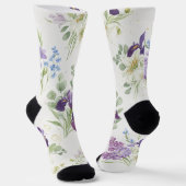 Elegante waterverf iris- en lelieboeket sokken (Gebogen)