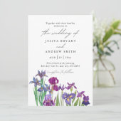 Elegante waterverf Iris in wit schrift trouwdag Kaart (Staand voorkant)