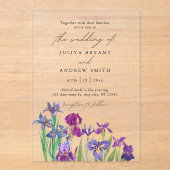 Elegante waterverf Iris in witte script bruiloft Acryl Uitnodigingen (Voorkant)