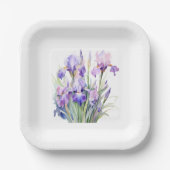 Elegante Waterverf Iris Papier Borden Papieren Bordje (Voorkant)