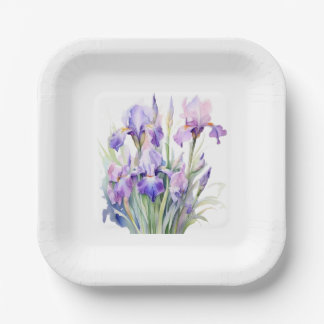 Elegante Waterverf Iris Papier Borden Papieren Bordje