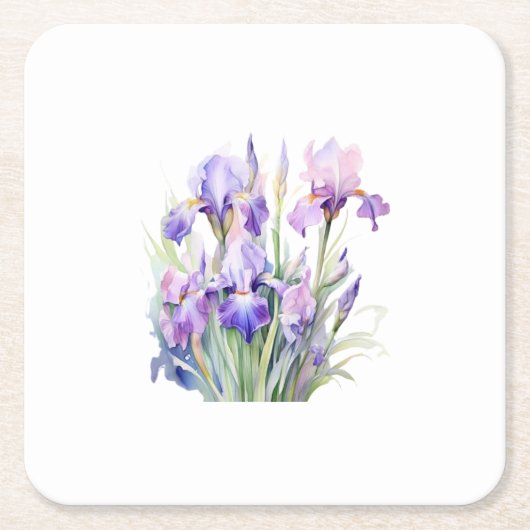 Elegante Waterverf Iris Papier Onderzetters (Voorkant)