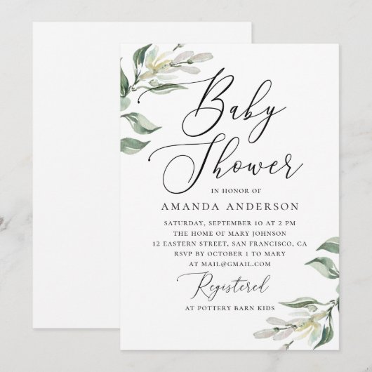 Elegante waterverf Italiaans bloemig baby shower Kaart (Voorkant / Achterkant)