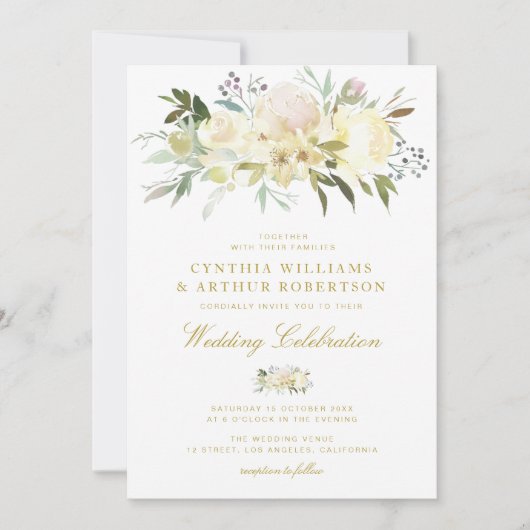 elegante waterverf ivoor florale bruiloft kaart (Voorkant)
