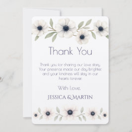 Elegante Waterverf Ivoor Navy Blue Anemone Wedding Bedankkaart