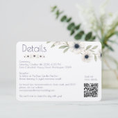 Elegante Waterverf Ivoor Navy Blue Anemone Wedding Informatiekaartje (Staand voorkant)